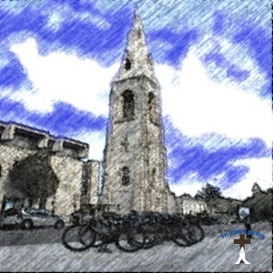 Marine Road Dun Laoghaire with church steeple.