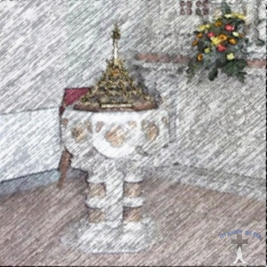 Ornate Baptismal font in Church of the Assumption.