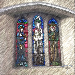 Stained glass window with three panes in Blackrock church.
