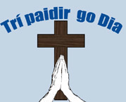 Logo with cross and hands praying with text.